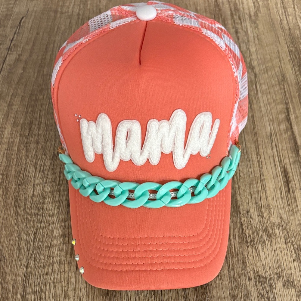 Coral 'Mama' Cap with Turquoise Chain